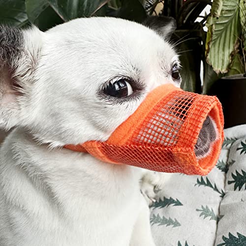 Pet Supply Quick Fit Hund Maulkorb mit verstellbaren Trägern, schwarzes Nylon, XXS XS S M L XL XXL (Mesh-Orange, XS) von MoiiLavin