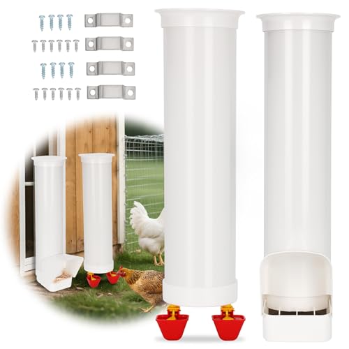 Automatisches Hühnerfutter- und Bewässerungs-Set, große Kapazität, PVC-Rohr-Hänge-Hühnerstall-Futterstation, mit Abdeckung, kein Abfall und regendichtes Design, verwendet für die langfristige Automatisches Hühnerfutter- und Bewässerungs-Set, große Kapazität, PVC-Rohr-Hänge-Hühnerstall-Futterstation, mit Abdeckung, kein Abfall und regendichtes Design, verwendet für die langfristige von Mokemok
