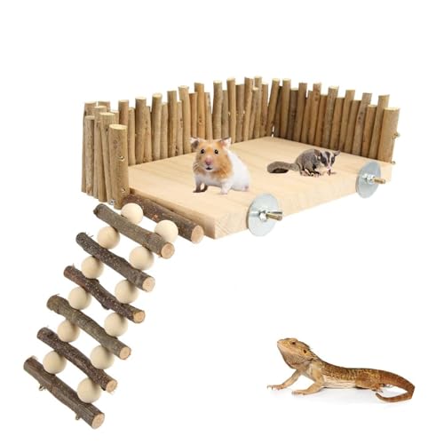 Hamster Kletterplattform aus Holz, Hamster-Plattform-Spielzeug, 7×22×15cm, Hamster Kletterbrücke, mit Zaun, Spielzeug und Aktivitätsspielplatz, für kleine Haustiere wie Goldbären und Zuckergleiter(A) von Mokernali