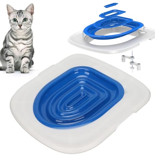 Katzentoiletten Trainingsset, Katzen Toiletten Trainer, Katzen WC-Sitz Toiletten Training System, 38×34cm,Universell Wiederverwendbar, Katzenklo für Toilettensitz, für Alle Toilettensitze(Blau) von Mokernali