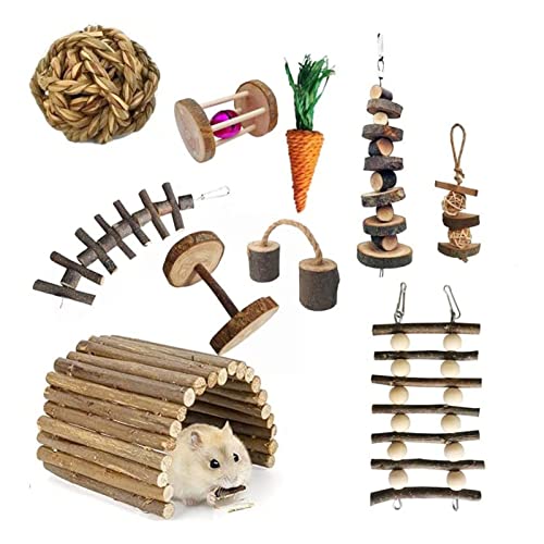 Mokernali 10-teiliges Hamster-Kauspielzeug, Hamster-Meerschweinchen-Kauspielzeug-Set für die Zahnpflege, Übungsspielzeug und Zubehör, Backenzahnspielzeug für Chinchilla, Meerschweinchen Mokernali 10-teiliges Hamster-Kauspielzeug, Hamster-Meerschweinchen-Kauspielzeug-Set für die Zahnpflege, Übungsspielzeug und Zubehör, Backenzahnspielzeug für Chinchilla, Meerschweinchen von Mokernali