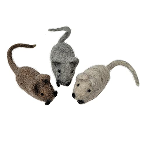 Mokoboho Spielzeug für Katzen und Kätzchen, 100% Wollfilz, handgefertigt in Nepal (3 verschiedene Mäuse) von Mokoboho
