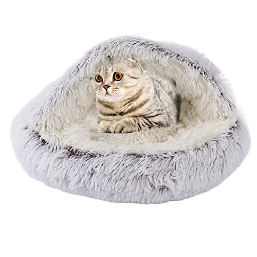 Mokylor Katzenbett, Rund, Flauschig, mit Kapuze, Katzenbett, Höhle, Bequem, Wärmend, Rutschfestes Kunstfell, Flauschiges Katzenbett, Donut für Kleine Haustiere Im((Plüschstil) Edle Kaffeefarbe) von Mokylor