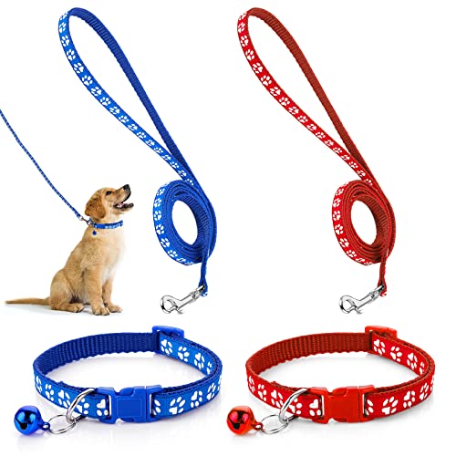 Molain 2-teiliges Hundehalsband und Leine Set, verstellbares Hundehalsband mit Leine, Schnellverschluss, Schnallenhalsband für kleine Hunde, Katzen, Welpen, Kätzchen (Blau+Rot) von Molain