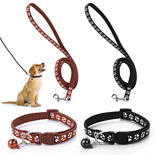 Molain 2-teiliges Hundehalsband und Leine Set, verstellbares Hundehalsband mit Leine, Schnellverschluss, Schnallenhalsband für kleine Hunde, Katzen, Welpen, Kätzchen (Schwarz+Braun) von Molain