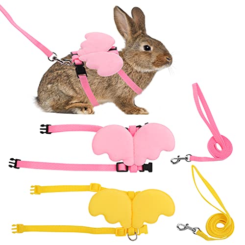 Molain 2-teiliges Kaninchengeschirr und Leine verstellbares Kaninchengeschirr Katzengeschirr Weste und Leine süßes Flügel Haustiergeschirr Set für Kaninchen Katzen Hunde Welpen Kätzchen(gelb + pink) von Molain