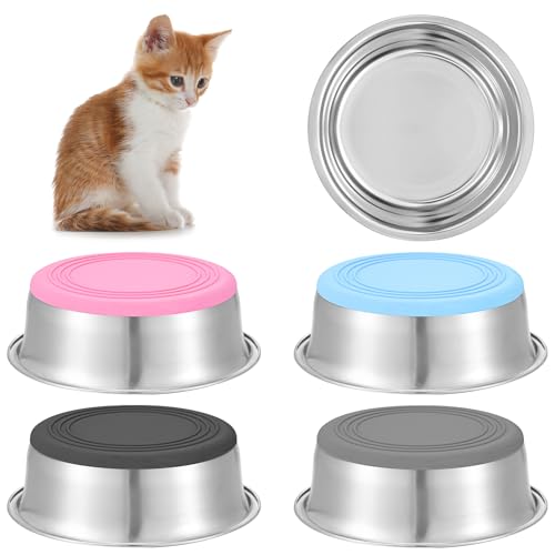 Molain 4 Stück Edelstahl-Katzennäpfe für den Innenbereich, Schnurrhaar, Müdigkeit, flache Katzenschüssel für Futter und Wasser, rutschfeste Silikonunterseite, Metallen, Katzenfutterschalen für kleine Molain 4 Stück Edelstahl-Katzennäpfe für den Innenbereich, Schnurrhaar, Müdigkeit, flache Katzenschüssel für Futter und Wasser, rutschfeste Silikonunterseite, Metallen, Katzenfutterschalen für kleine von Molain