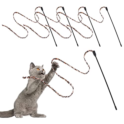 Molain Katzenstab, Regenbogen Spielzeug, 5 Stück Regenbogen Schleifen Zauberstab für Kätzchen Katzen Training Regenbogenband Katzen Charmer Zauberstab interaktives Fängerstab(30 cm, Leopardenmuster) von Molain