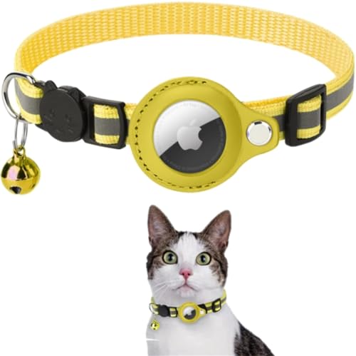Molinter Katzenhalsband Hundehalsband Anti-Verschwinden Lokalisierbar Tierhalsband für AirTag Abbrechbarer Verstellbares Halsband für Katzen Hunde (Gelb) von Molinter