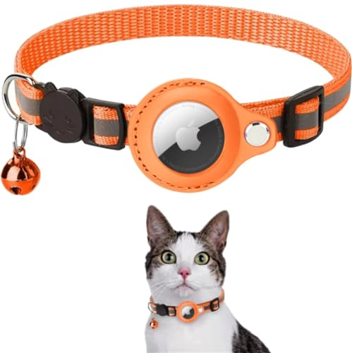 Molinter Katzenhalsband Hundehalsband Anti-Verschwinden Lokalisierbar Tierhalsband für AirTag Abbrechbarer Verstellbares Halsband für Katzen Hunde (Orange) von Molinter