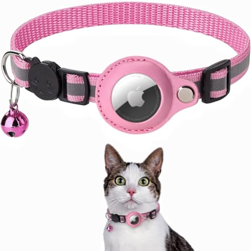 Molinter Katzenhalsband Hundehalsband Anti-Verschwinden Lokalisierbar Tierhalsband für AirTag Abbrechbarer Verstellbares Halsband für Katzen Hunde (Rosa) von Molinter