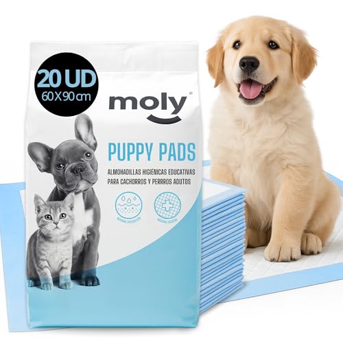 Moly Einweg-Hundeunterlagen, 90 x 60 cm, 2 Stück, 10 Einweg-Hygieneunterlagen für Haustiere, geruchsneutralisierend, schnelle Absorption von Moly