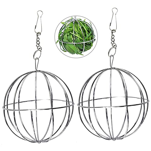 Molyorch 2 Stücke Edelstahl Feeder Spielzeug mit Hängenden, Heuball Kaninchen Spielzeugs, Kaninchen Metall Heuball für Fütterung von Kaninchen, Meerschweinchen, Chinchillas, Hamstern (Silber) von Molyorch