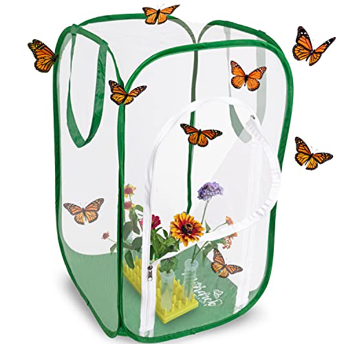 Monarch Butterfly Life Schmetterlingskäfig mit Kordelzug, offener Tür, 35,6 x 35,6 x 61 cm (L x B x H), für bis zu 10 Monarchen mit professionellem Lebensraum von Monarch Butterfly Life