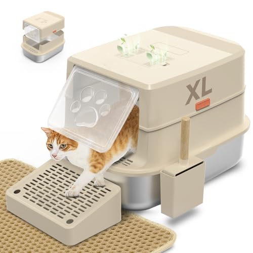 Monasem Katzentoilette aus Edelstahl, voll/halbgeschlossenes Katzenklo mit abnehmbarem Deckel, hochseitige Katzentoilette, extra große geschlossene Metalltoilette mit Streuschaufel & Katzentoilette Monasem Katzentoilette aus Edelstahl, voll/halbgeschlossenes Katzenklo mit abnehmbarem Deckel, hochseitige Katzentoilette, extra große geschlossene Metalltoilette mit Streuschaufel & Katzentoilette von Monasem