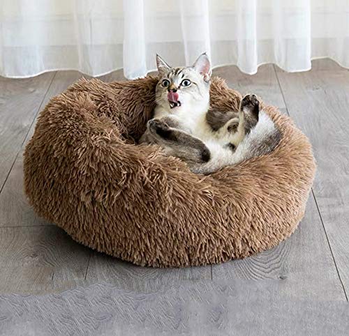 Haustierbett Deluxe, Katzen- Und Hundebett, Super Soft Cushion Round Oder Oval Donut Nesting Cave Bed Schlafbett Für Katzen Und Welpen-80cm-Kaffee von Monb