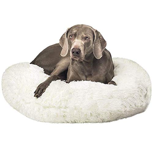 Monba Deluxe Flauschiges Extra Großes Hundebett Sofa Rundes Kissen Katzensofa Kissen in Doughnut-Form Pet Bett für Große und Extra Große Hunde-120cm-Weiß von Monba
