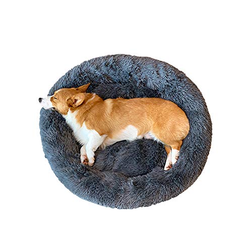 Monba Deluxe Flauschiges Extra Großes Hundebett Sofa Rundes Kissen Katzensofa Kissen in Doughnut-Form Pet Bett für Große und Extra Große Hunde-80cm-Darkgray von Monba
