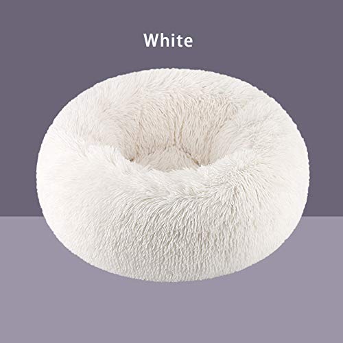 Soft Snuggle Fell-Hundebett, Donut-Kissen, warm, waschbar, rutschfest, für kleine, mittelgroße und große Haustiere, weiß, 60 cm von Monba