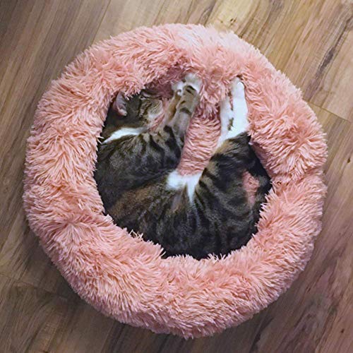 Monba Katzenbett, warme tierbett katzenbett/Katzen bettchen/Katzenschlafenbett in Doughnut-Form/Haustierbett für das Katzenkätzchenschlafen-50cm-Dunkelrosa von Monba