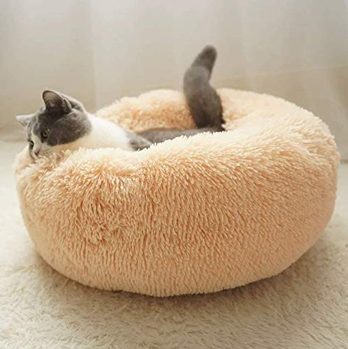 Monba Katzenbett, warme tierbett katzenbett/Katzen bettchen/Katzenschlafenbett in Doughnut-Form/Haustierbett für das Katzenkätzchenschlafen-70cm-Hellgelb von Monba