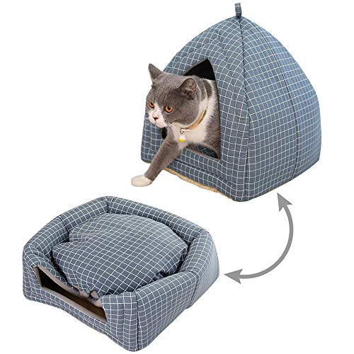 Monba Katzenzelt, Katzenhöhle, geschlossenes Katzennest, 2-in-1-Katzenbett, warm, kuschelig, faltbar, für kleine Katzen, Hund, Kätzchen, Kaninchen von Monba