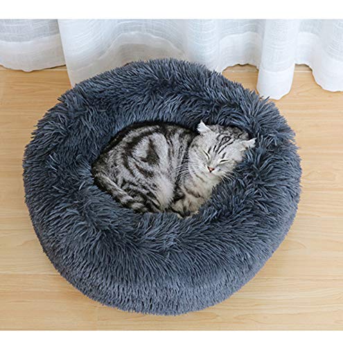 Monba Rundes Hundebett aus Kunstfell in Donut-Form, für Katzen und kleine mittelgroße Hunde, Katzenbett, warmes Kissen im Winter von Monba