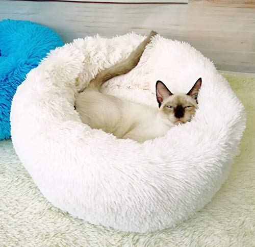 Monba Weich Hundebett Sofa Waschbar Rundes Schöne Tierbett Kissen Pet Bett Deluxe Flauschiges für Katzen und Klein Mittelere Hunde-15.75in-Weiß von Monba