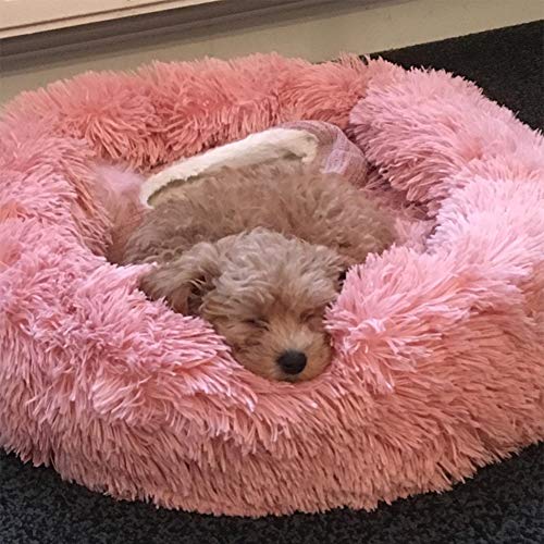 Hundebett, weich, luxuriös, bequem, Donut-Bett mit rutschfester Unterseite, kuschelig, für Welpen, Katzen, 40 cm, Rosa von Monba