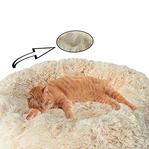 Snuggly Calming Katzenbett, Donut-Höhle, flauschiges Kunstfell-Kissen mit waschbarem Bezug, rutschfest, warm, für den Winter, Schlafkorb von Monba