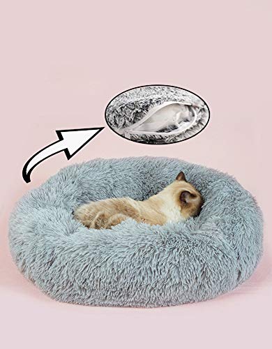 Snuggly Calming Katzenbett, Donut-Höhle, flauschiges Kunstfell-Kissen mit waschbarem Bezug, rutschfest, warm, für den Winter, Schlafkorb von Monba