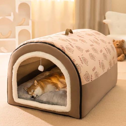 2-in-1-Hundehütte, großes Hundebett mit Anti-Angst-Weichem, warmem Kissen, faltbar, beruhigende Hundehütte, rutschfest, warm, Iglu-Bett für Hunde und Katzen, abnehmbar, waschbar (L: 60 x 45 x 40 cm, 2-in-1-Hundehütte, großes Hundebett mit Anti-Angst-Weichem, warmem Kissen, faltbar, beruhigende Hundehütte, rutschfest, warm, Iglu-Bett für Hunde und Katzen, abnehmbar, waschbar (L: 60 x 45 x 40 cm, von Monbaer