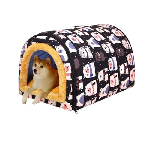 Hundehöhlenbett, 2-in-1, faltbares Hundehaus mit abnehmbarem Kissen gegen Angst, weich, warm, Katzen-Iglu-Bett, Hundezelt, Haus für Hunde, Welpen, Katzen, Kaninchen (L: 70 x 55 x 45 cm, Farbe D) von Monbaer