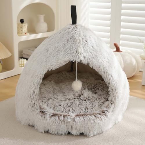Katzenbett, Iglu-Höhle für Katzen und Hunde, 2-in-1-Dreieck, Haustierzelt, flauschig, Plüsch, beruhigendes Hundebett, Katzennest mit Griff, waschbar, abnehmbares Kissen, Größe M, 51 x 51 x 43 cm, Katzenbett, Iglu-Höhle für Katzen und Hunde, 2-in-1-Dreieck, Haustierzelt, flauschig, Plüsch, beruhigendes Hundebett, Katzennest mit Griff, waschbar, abnehmbares Kissen, Größe M, 51 x 51 x 43 cm, von Monbaer