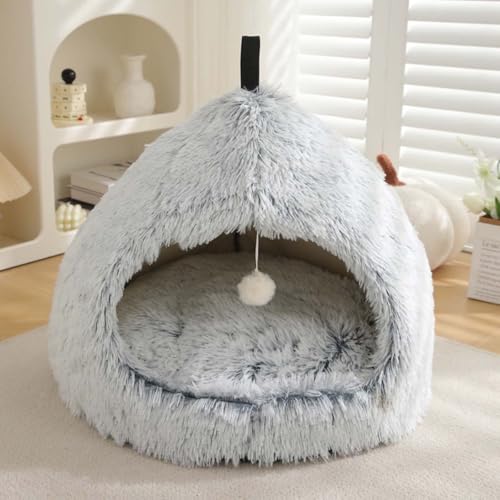 Katzenbett, Iglu-Höhle für Katzen und Hunde, 2-in-1-Dreieck, Haustierzelt, flauschig, Plüsch, beruhigendes Hundebett, Katzennest mit Griff, waschbar, abnehmbares Kissen, Größe S, 45 x 45 x 38 cm, Katzenbett, Iglu-Höhle für Katzen und Hunde, 2-in-1-Dreieck, Haustierzelt, flauschig, Plüsch, beruhigendes Hundebett, Katzennest mit Griff, waschbar, abnehmbares Kissen, Größe S, 45 x 45 x 38 cm, von Monbaer