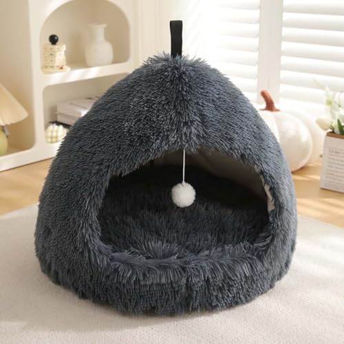Katzenbett, Iglu-Höhle für Katzen und Hunde, 2-in-1-Dreieck, Haustierzelt, flauschig, Plüsch, beruhigendes Hundebett, Katzennest mit Griff, waschbar, abnehmbares Kissen, Größe S, 45 x 45 x 38 cm, Katzenbett, Iglu-Höhle für Katzen und Hunde, 2-in-1-Dreieck, Haustierzelt, flauschig, Plüsch, beruhigendes Hundebett, Katzennest mit Griff, waschbar, abnehmbares Kissen, Größe S, 45 x 45 x 38 cm, von Monbaer