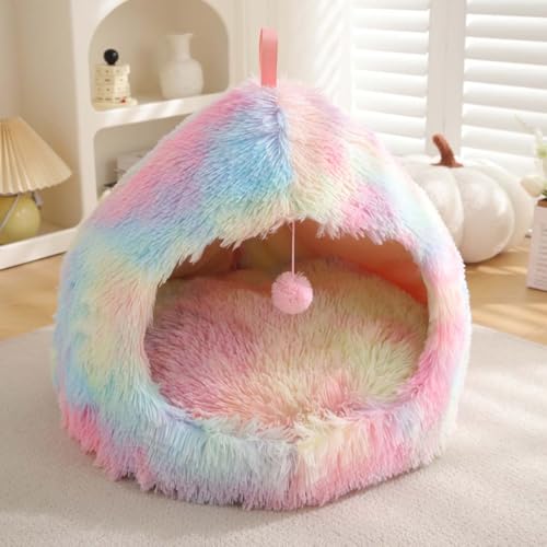 Katzenbett, Iglu-Höhle für Katzen und Hunde, 2-in-1-Dreieck, Haustierzelt, flauschig, Plüsch, beruhigendes Hundebett, Katzennest mit Griff, waschbar, abnehmbares Kissen (XL: 63 x 63 x 50 cm, Katzenbett, Iglu-Höhle für Katzen und Hunde, 2-in-1-Dreieck, Haustierzelt, flauschig, Plüsch, beruhigendes Hundebett, Katzennest mit Griff, waschbar, abnehmbares Kissen (XL: 63 x 63 x 50 cm, von Monbaer