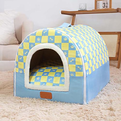 Pet House 2-in-1 geschlossenes Hundehüttenbett, Katzenhöhle, warmes Schlafnest mit abnehmbarem Anti-Angstkissen, gemütliches Iglu-Haus, rutschfestes Haustierbett, Größe M, Blau Pet House 2-in-1 geschlossenes Hundehüttenbett, Katzenhöhle, warmes Schlafnest mit abnehmbarem Anti-Angstkissen, gemütliches Iglu-Haus, rutschfestes Haustierbett, Größe M, Blau von Monbaer