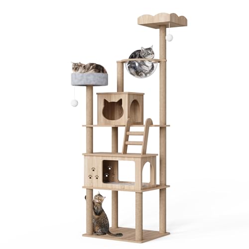 Mondeer Kratzbaum aus Holz für große Katzen, 185 cm Katzenturm mit Kratzbaum, 2 Höhlen, 2 Sitzstangen und Kapselnest, moderner Stil für Indoor-Katzen Mondeer Kratzbaum aus Holz für große Katzen, 185 cm Katzenturm mit Kratzbaum, 2 Höhlen, 2 Sitzstangen und Kapselnest, moderner Stil für Indoor-Katzen von Mondeer