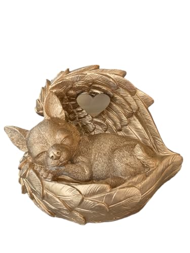 Monello Hundeurne Chihuahua in Engelsflügel Tierurne für Zuhause mit individueller Gravur auf Wunsch bis ca. 5 kg Tiergewicht (Bronze-Gold) von Monello