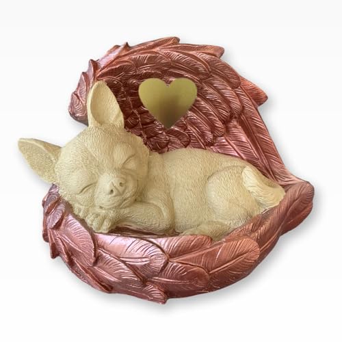 Monello Hundeurne Chihuahua in Engelsflügel Tierurne für Zuhause mit individueller Gravur auf Wunsch bis ca. 5 kg Tiergewicht (Creme-Roségold) von Monello