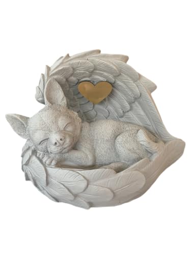 Monello Hundeurne Chihuahua in Engelsflügel Tierurne für Zuhause mit individueller Gravur auf Wunsch bis ca. 5 kg Tiergewicht (Hellgrau) von Monello