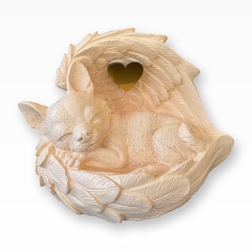 Monello Hundeurne Chihuahua in Engelsflügel Tierurne für Zuhause mit individueller Gravur auf Wunsch bis ca. 5 kg Tiergewicht (Sand) von Monello