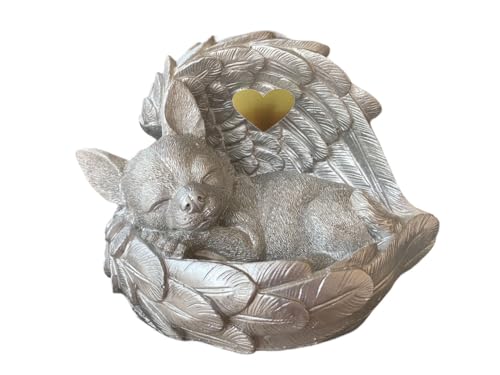 Monello Hundeurne Chihuahua in Engelsflügel Tierurne für Zuhause mit individueller Gravur auf Wunsch bis ca. 5 kg Tiergewicht (Silber) von Monello