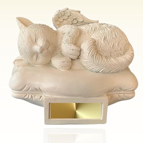Monello Katzenurne Katze auf Kissen bis ca. 12 kg Tiergewicht individuelle Gravur auf Wunsch Katzenurne für Zuhause (Elfenbein) von Monello