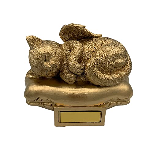 Monello Katzenurne Katze auf Kissen bis ca. 12 kg Tiergewicht individuelle Gravur auf Wunsch Katzenurne für Zuhause (Gold) von Monello