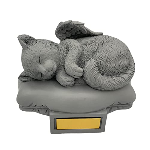 Monello Katzenurne Katze auf Kissen bis ca. 12 kg Tiergewicht individuelle Gravur auf Wunsch Katzenurne für Zuhause (Hellgrau) von Monello