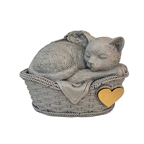Monello Katzenurne Katze in Körbchen bis ca. 9 kg Tiergewicht individuelle Gravur auf Wunsch Katzenurne für Zuhause (Hellgrau) von Monello