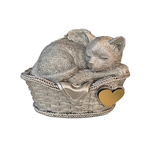 Monello Katzenurne Katze in Körbchen bis ca. 9 kg Tiergewicht individuelle Gravur auf Wunsch Katzenurne für Zuhause (Silber) von Monello
