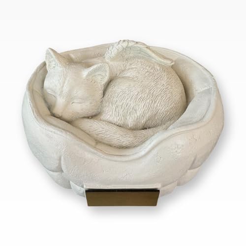 Monello Katzenurne Schlafende Katze, Tierurne mit Engelsflügeln, 1L Füllvolumen, für Katzen bis 15 kg, mit Gravur auf Wunsch (Creme) von Monello